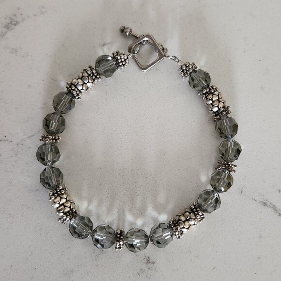 Source Unknown Jewelry - Vintage Silver Tone Charm Beads and Crystal Bracelet